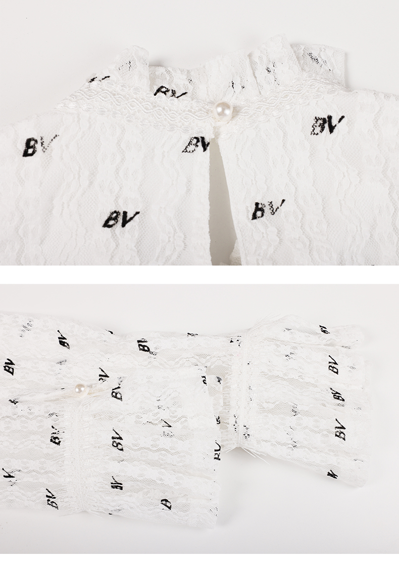 Sweet Ruffled Neck Lace Tops for Women Sheer Long Sleeve Blouses Dressy Autumn Casual Letter Print Shirt 6112717