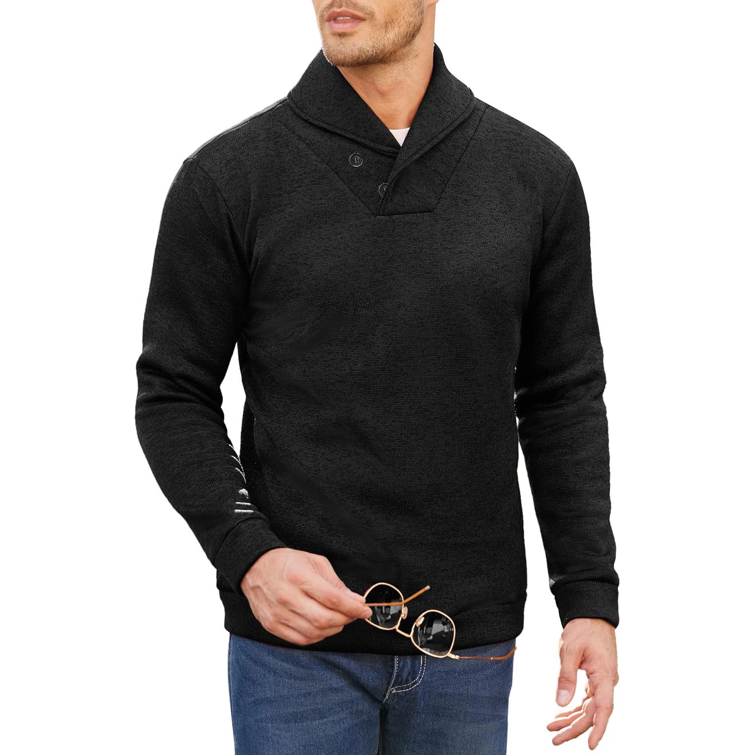 Autumn Mens Long Sleeve Half Turtleneck Sweaters Button Neck Solid Color Winer Warm Sweatshirts Breathable Pullover Men 250807