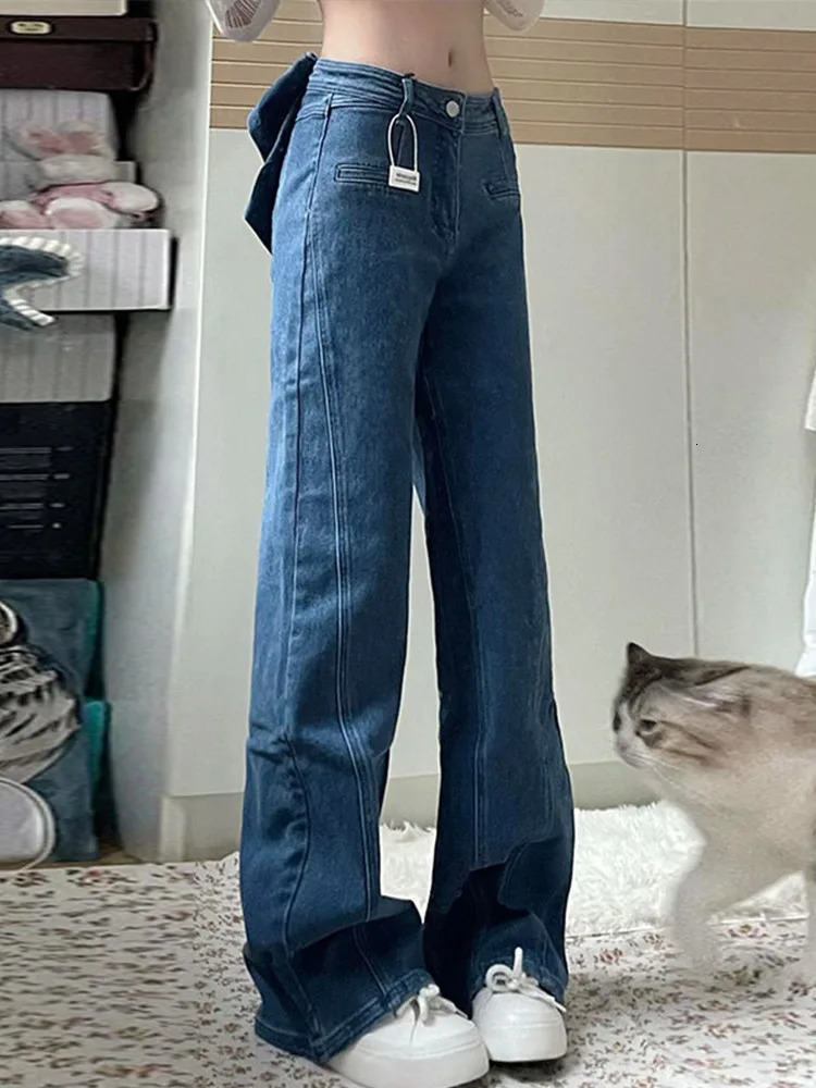 Y2K Womens High Waist Flare Denim Jeans With Big Bow Ruffles 2000s Sweetheart Stylish Female Slim Fit Casual Trousers 250806