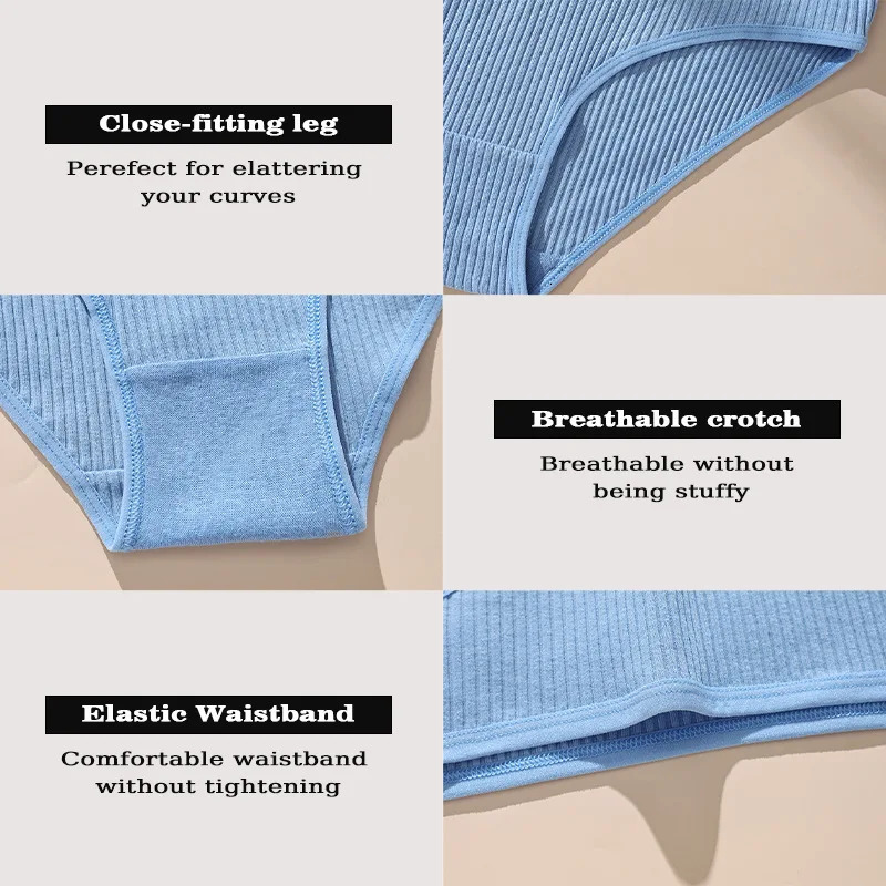 7Pcs Panties Striped Briefs for Women LowRise Breathable Cotton Female Soft Underwear Solid Colors Ladies Underpants 250807