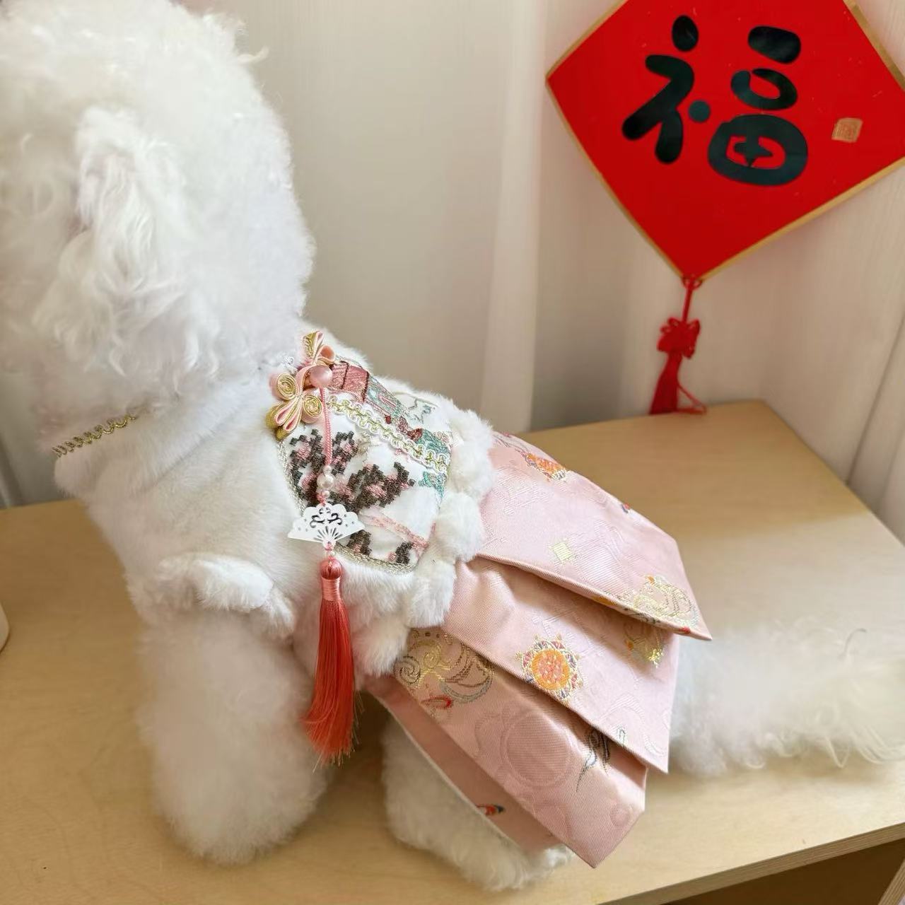 T918 Cat clothes horse face skirt autumn and winter kitten princess skirt New Year winter Chinese style pet puppy New Year Hanfu