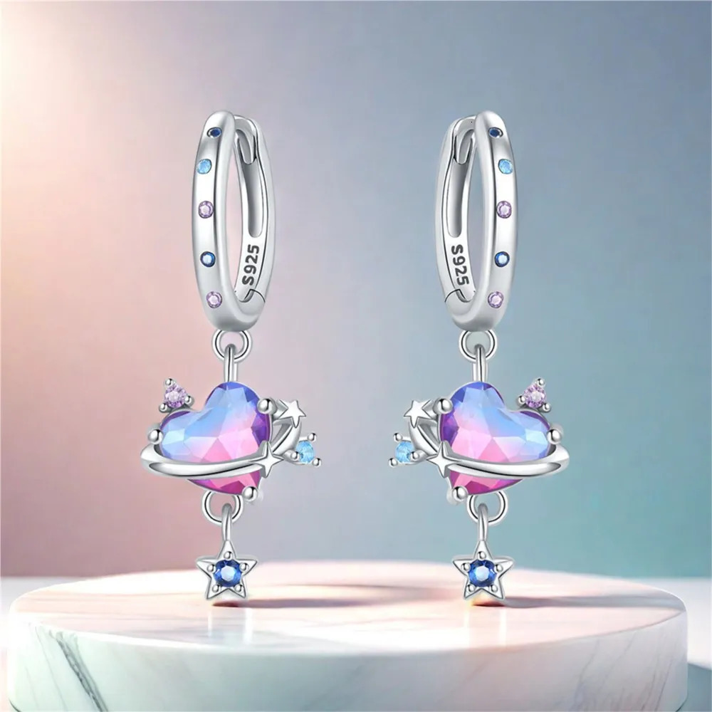 925 Sterling Silver Heart Drop Earrings For Women Geometric Earring Love Colored Party Jewelry Birthday Wedding Fine Gifts 250805