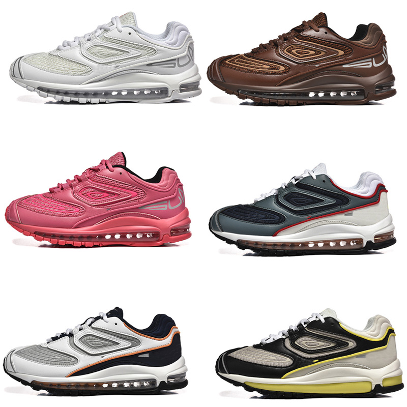 New Men Running Shoes Cushion 98 Black White Pink Brown 98S Triple Black White Blue Olive Crean Metallic Silver Trainers Sneakers Sports Shoes