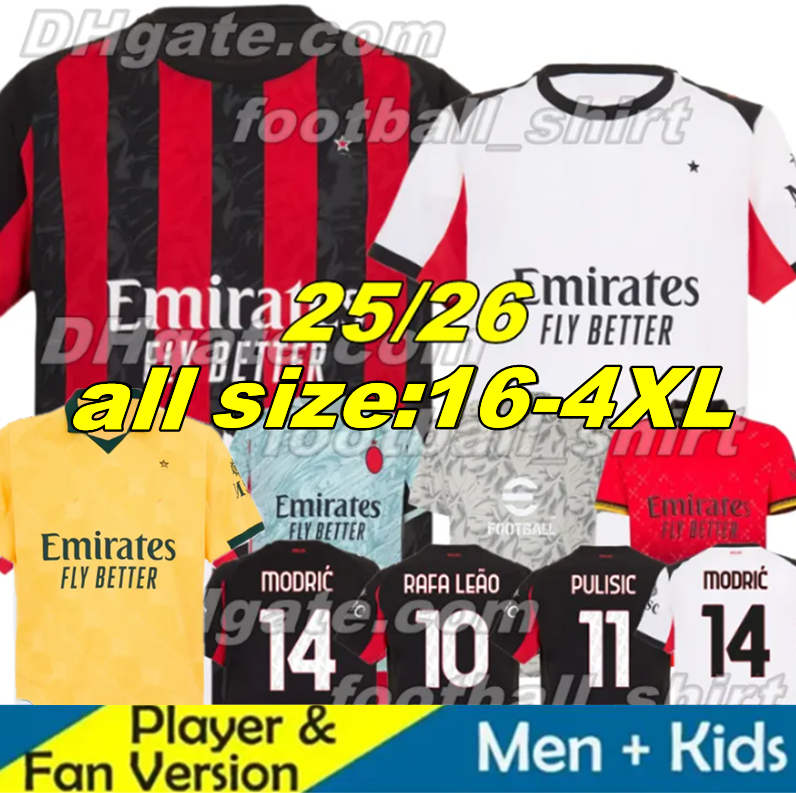 MODRIC 25 26 AC Maglia MilAn Soccer Jerseys PULISIC GIROUD RAFA LEAO GIMENEZ JOAO FELIX THEO 2025 2026 Kid Kit Home Away 3Rd mens Football Shirts Children Jerseys