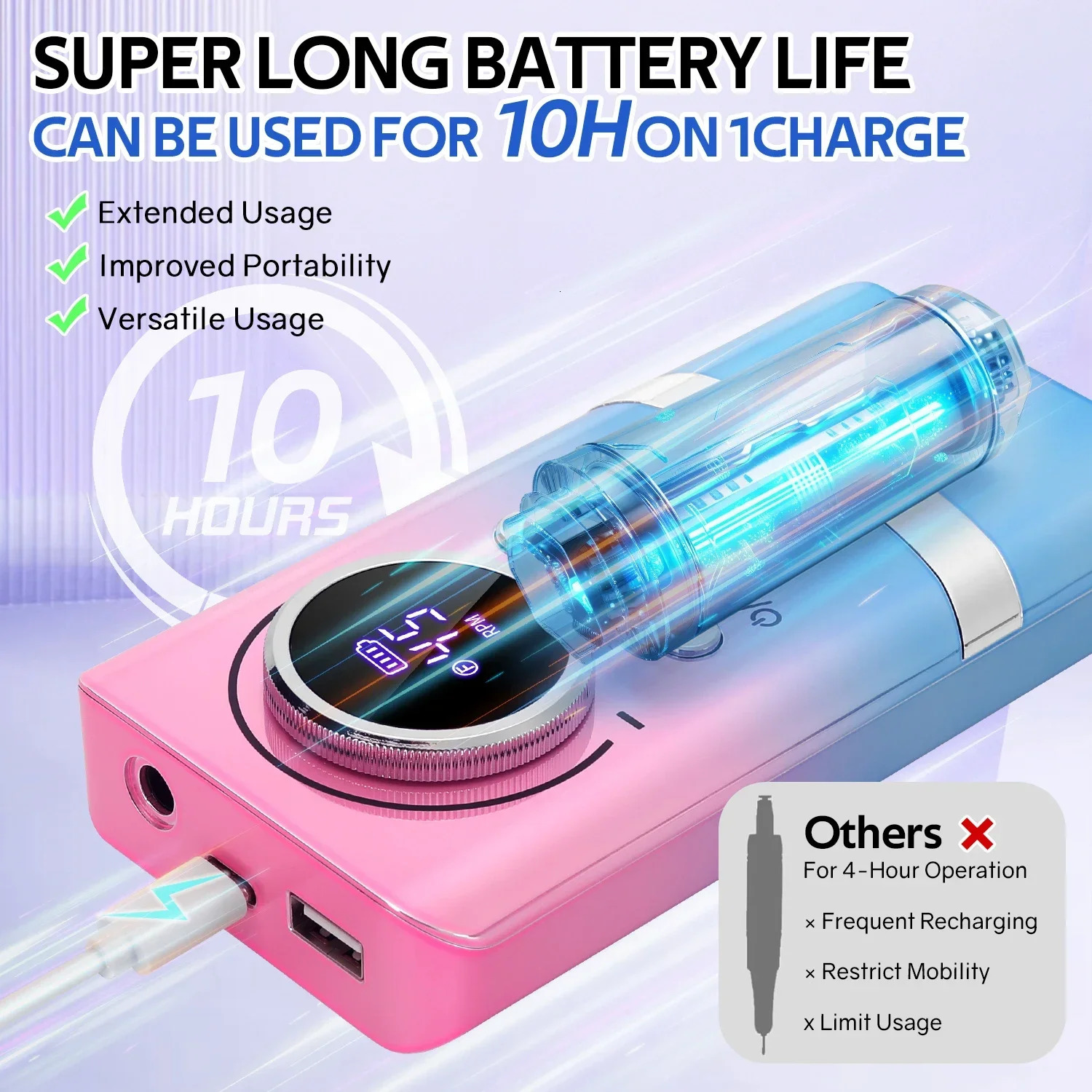 45000RPM Electric Nail Drill Machine Professional Nail Drills for Gel Nails Polish Rechargeable Portable Nail File Manicure Tool 250807