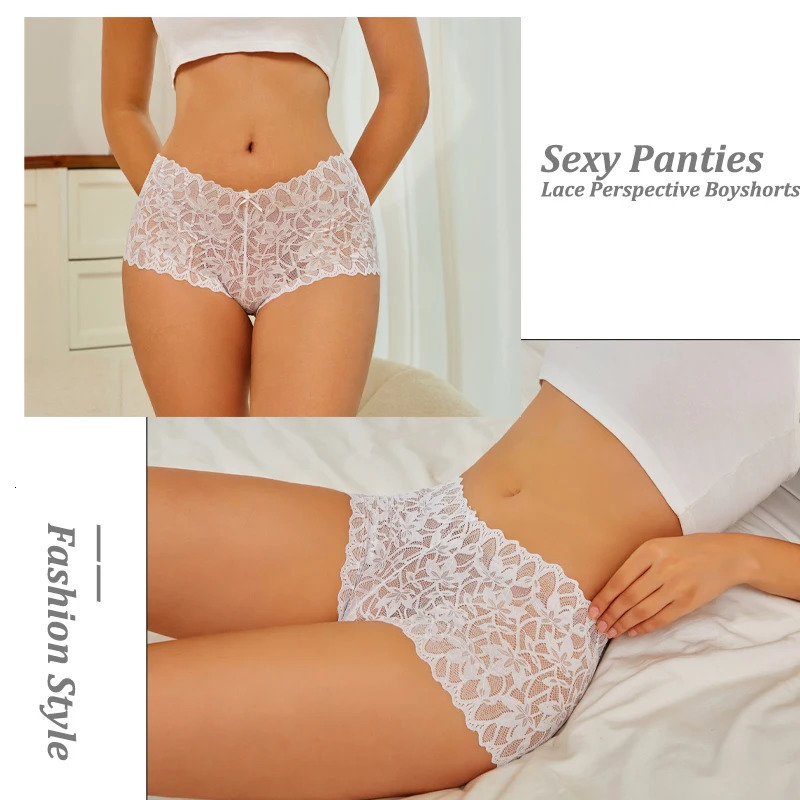 4PC Floral Lace Panties Sexy Perspective Underwear V Waist Solid Color Underpants Female Breathable Intimates Lingerie 250807