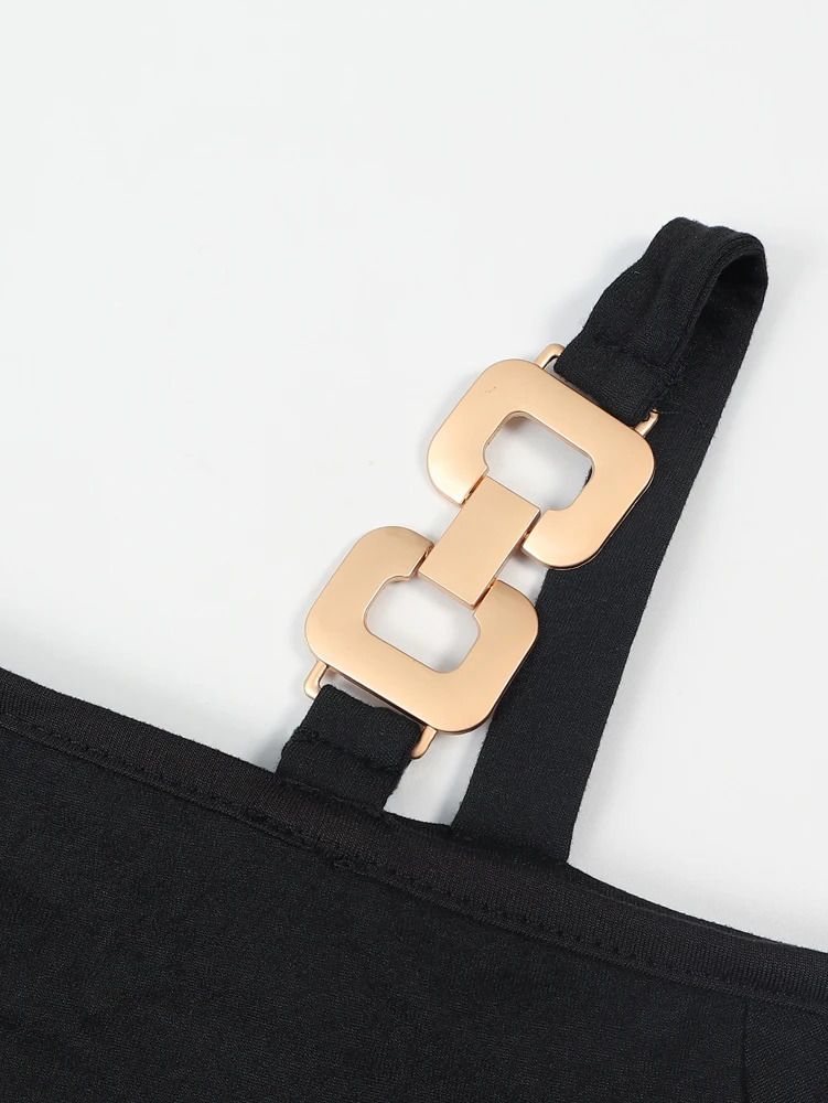 Plus Size Dress Elegant Slit Metal Buckle Single Shoulder Short Sleeve Big Womens Home Office Dating 250807