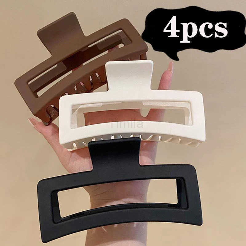 4pcs Set Women Hair Claw Simple Style Solid Color Big Hair Claw Clips Square Hair Clips Rectangular Fashion Hair Accessories U250807