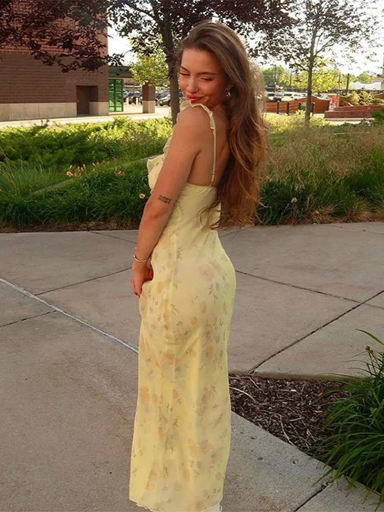 Summer Flower Printed Womens Sexy Lowcut Dress Sleeveless Backless Slim Sling Dresses Beach Vacation Lady Vestidos 250807