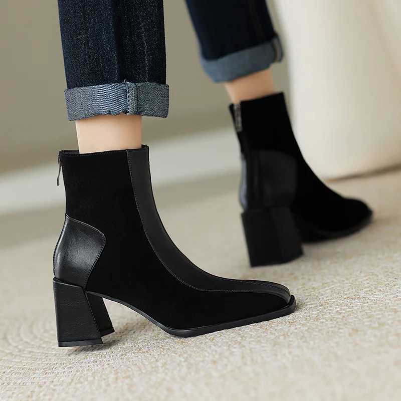 Vintage Square Toe Women Ankle Boots with Back Zippers Short Booties Autumn Winter Ladies Ccise Office Thick Heels Shoes XJ250807