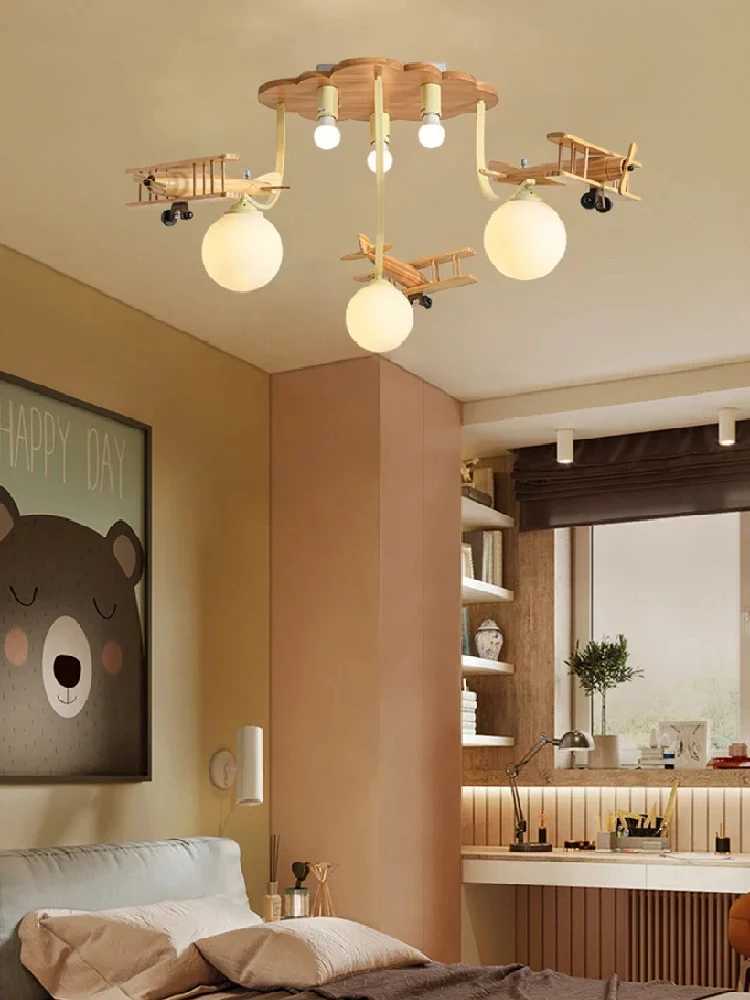 Airplane Chandelier Ceiling Lamp Wooden Airplane Pendant Light for Nursery Room Childrens Bedroom Indoor Home Decor Kids Lamp X250807