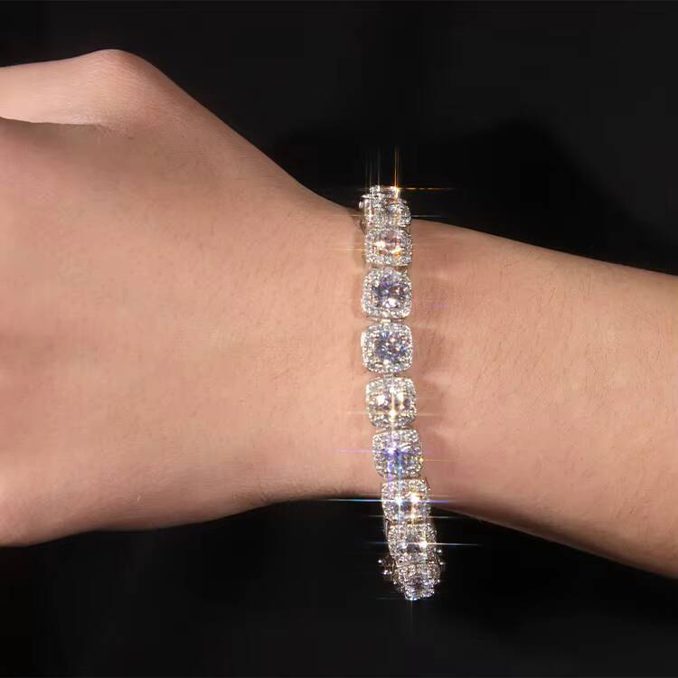 10mm Wide Cluster Tennis Chain VVS Diamond Link D GRA Moissanite 925 Sterling Silver Gold Plate Fine Jewelry Bracelets