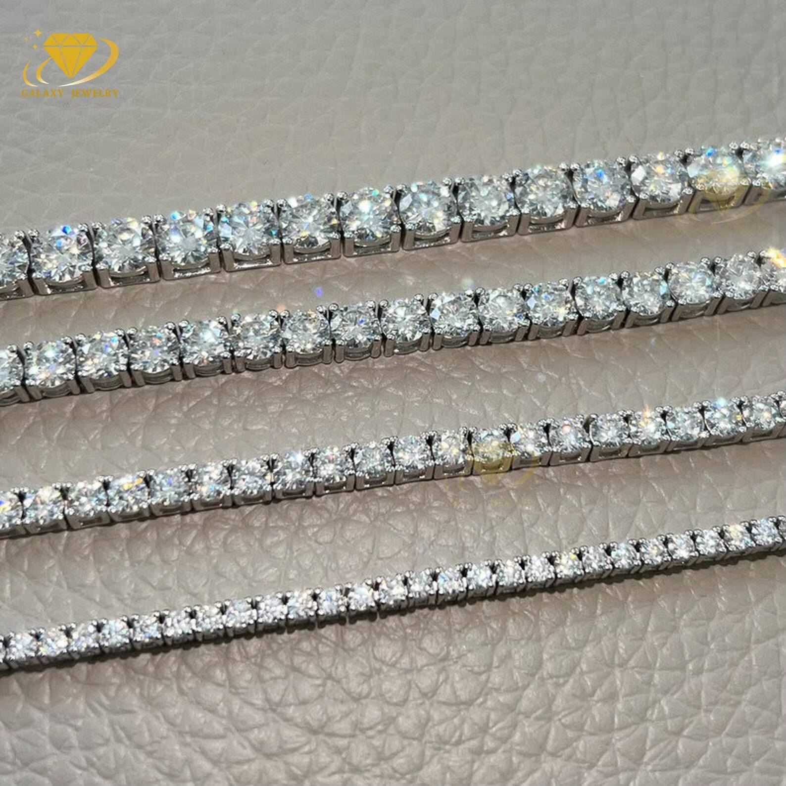 Hip Hop Glamour Tennis Necklace 2-6mm Iced Out VVS Round Cut Dazzling Diamond 925 Sterling Silver Moissanite Tennis Chains