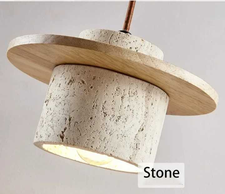 Japanese Style Chandelier Bedroom Bedside Led Pendant Lamp Vintage Stone Wood Cream Lighting Fixtures Home Room Decor Light X250807