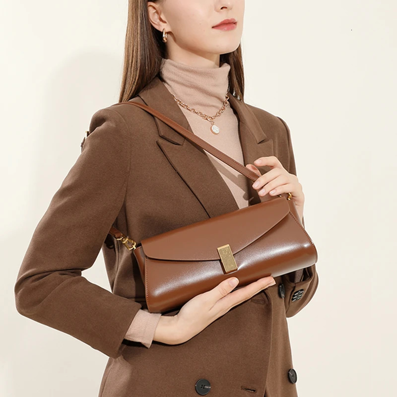 Burminsa Trendy Genuine Leather Underarm Shoulder Bags For Women Luxury Designer Crossbody Purses Flap Lock Ladies Handbags 250804