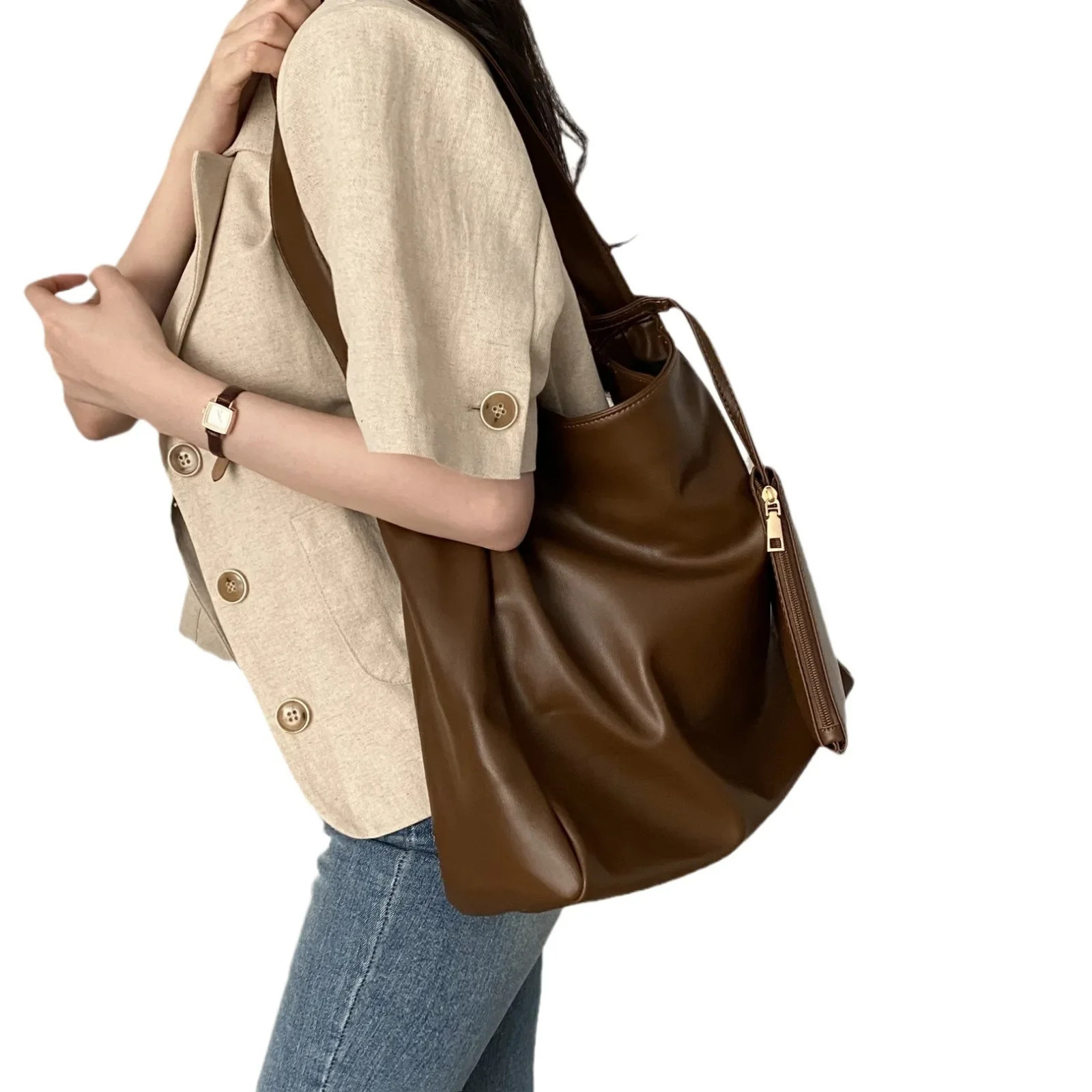 Korean Chic Summer Of The Season Vintage Collar ThreeButton Loose Casual Short Sleeve Linen Suit Jacket Womens Fashio 250807