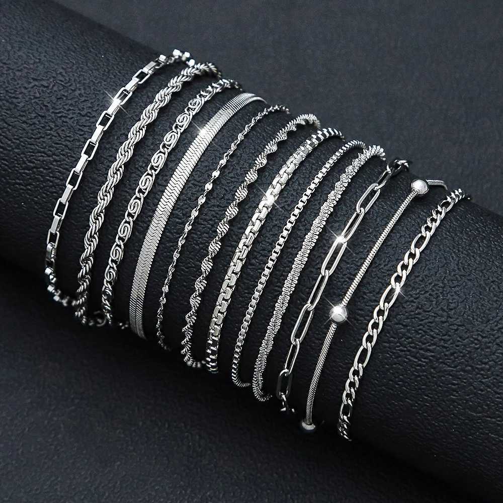 12Pcs/Set Stainless Steel Bracelet for Women Silver Gold Color Multi Style Combination Chain Waterproof Exquisite Jewelry Gift W250807