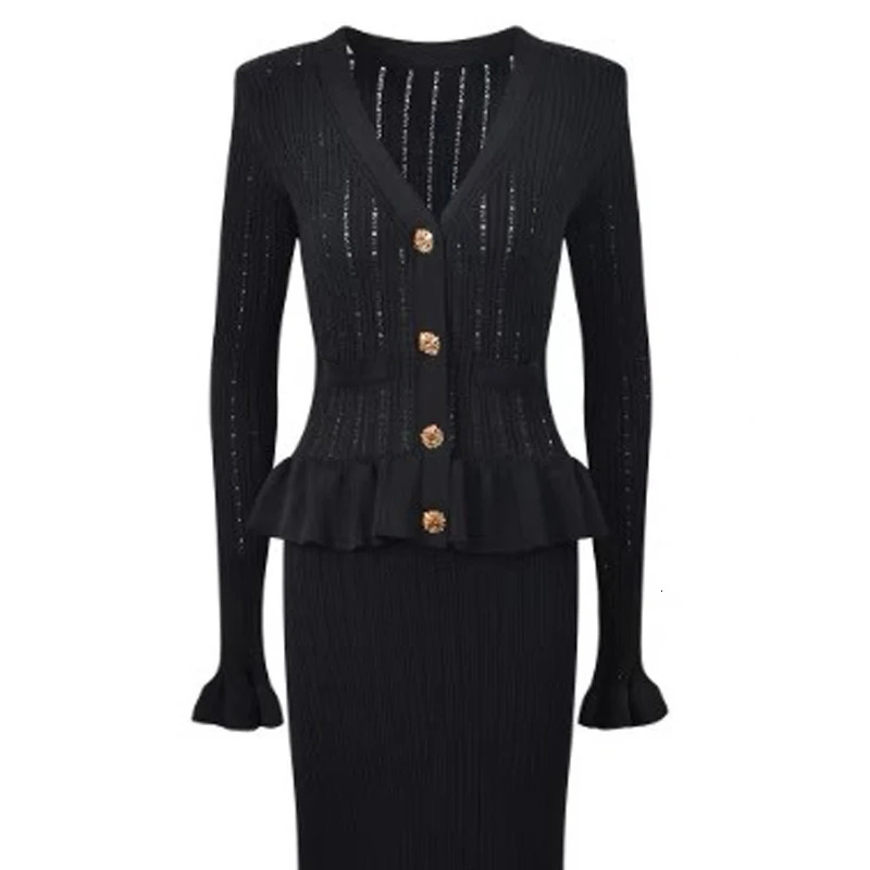 YuooMuoo Fashion One-piece Knitted Maxi Dress Women Elegant V-neck Ruffled Slim Waist Bodycon Sweater Dress Party Vestido 250806