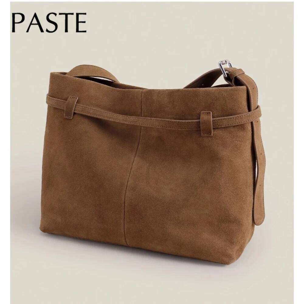 New Original Design Green Coffee Color Large Bucket Tote Winter Matte Suede Cow Leather Women Shoulder Bag Commuting Handbag 20250805