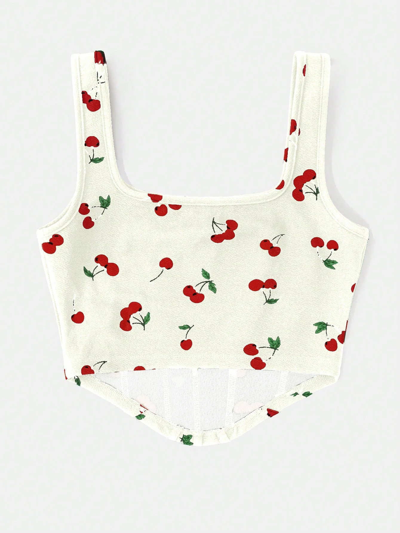 Womens Summer Casual Sleeveless Cherry Print Cropped Tank Top Fashionable Daily Wear Tops 250807