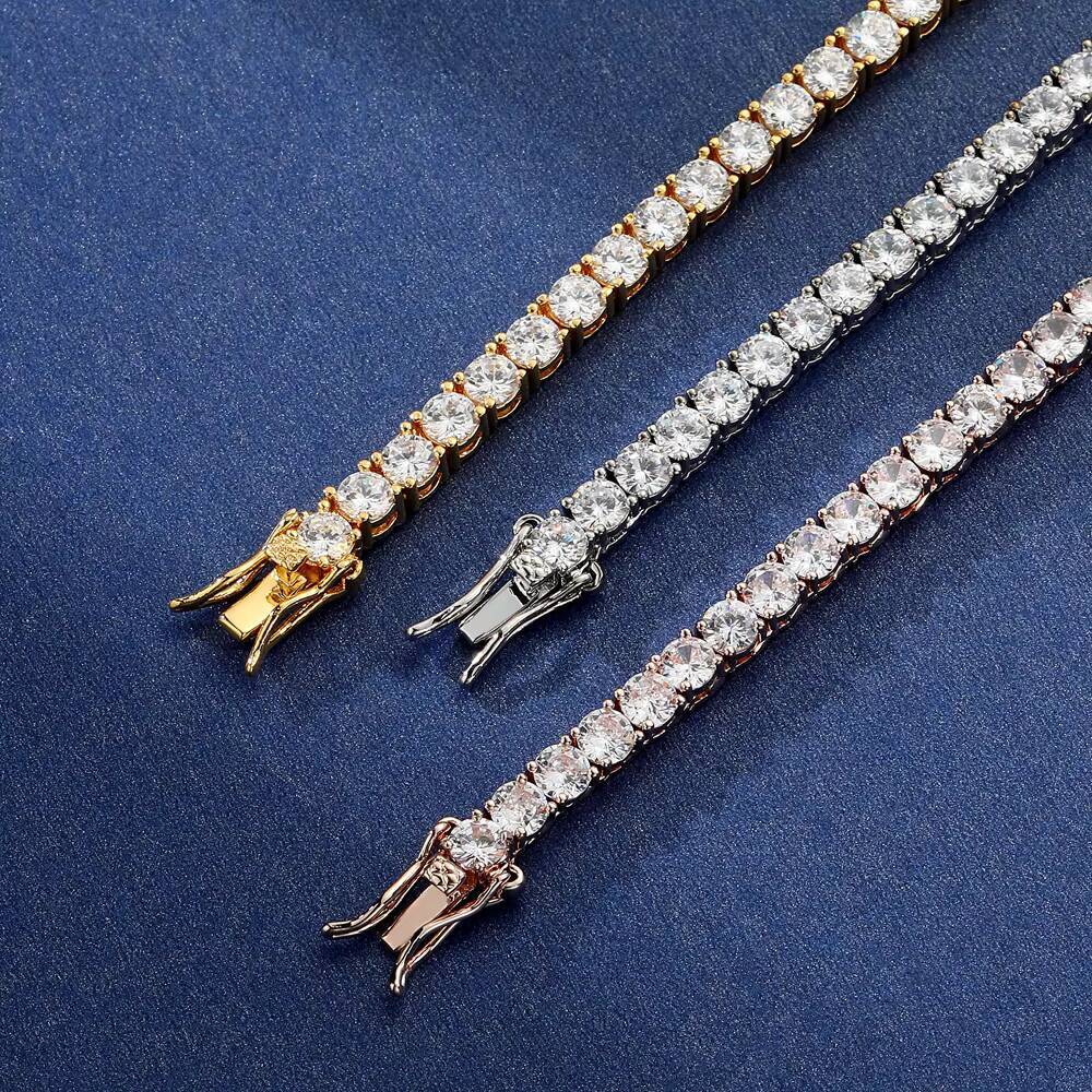 16 18 20 silver and gold necklace 3mm 4mm 5mm 925 silver moissanite tennis necklace 18K gold hip-hop tennis necklace jewelry wholesale