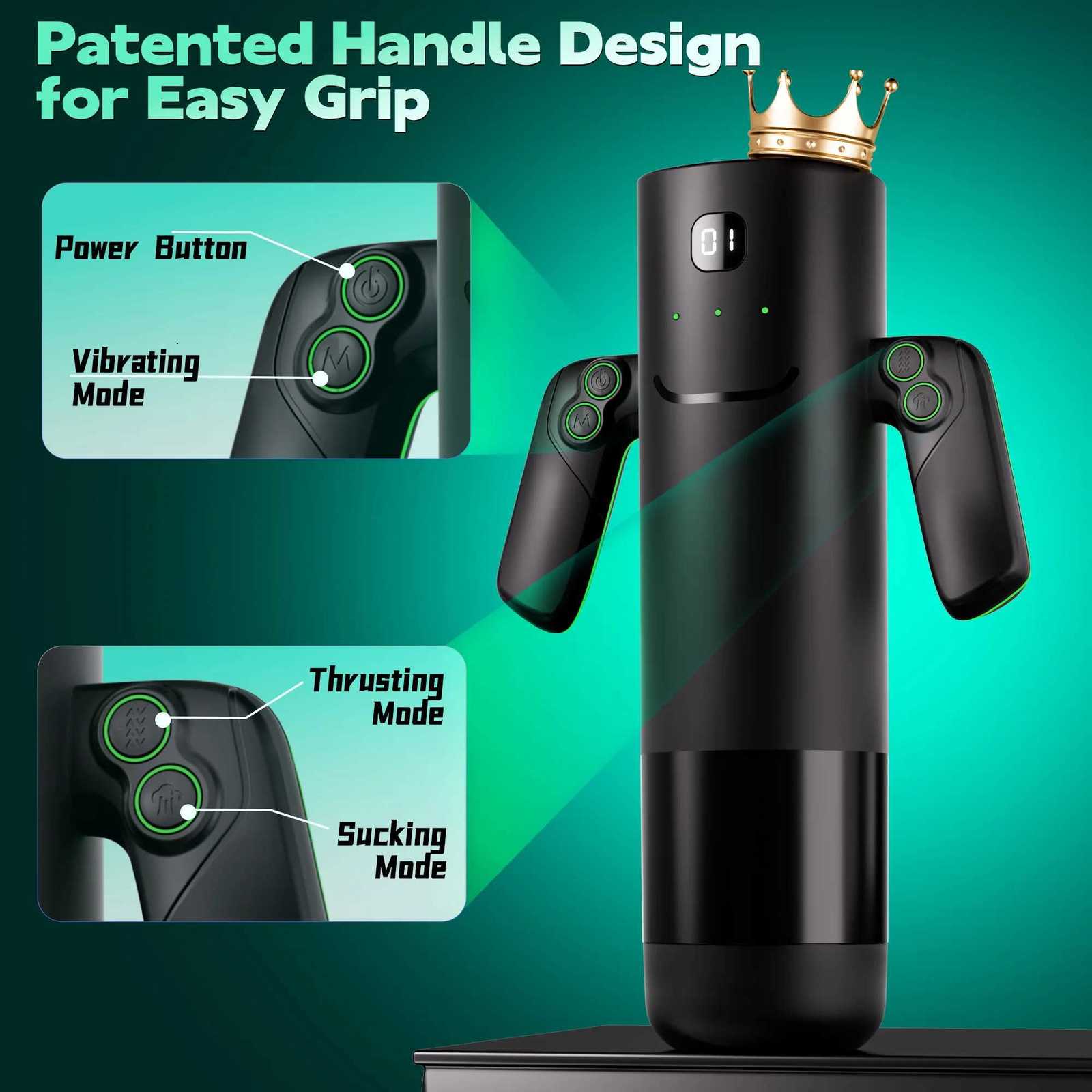 Kushor Automatic Thrusting Sucking Male Masturbator with Handle Double Layer Masturbation Cup Pocket Pussy Adult Toy for Men W250807