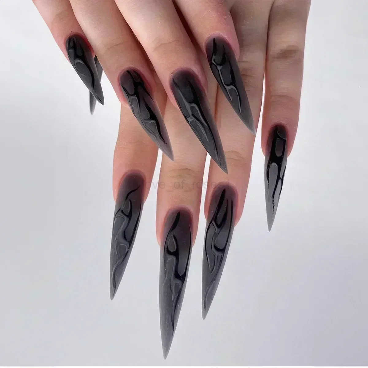 24Pcs Detachable Long Stiletto False Nails Almond Fake Nails with Gradient Design Press-on Fake Nails Full Cover Manicure Tips Z250807