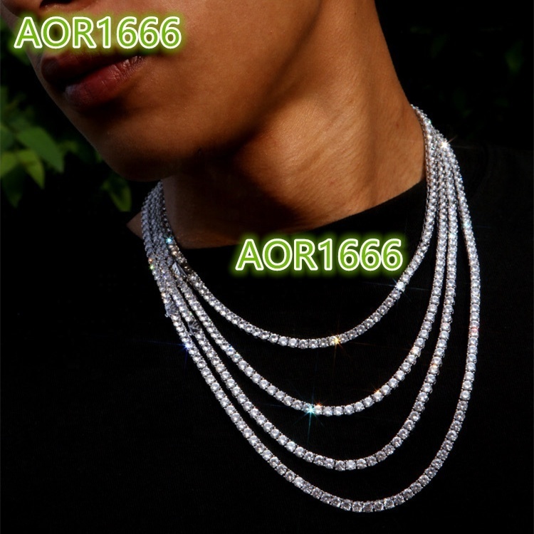 Hiphop Iced Out Real Moissanite Diamond Tested 2mm 3mm 4mm Vvs Solid 10k White Gold Moissanite Tennis Chain Bracelet Necklace