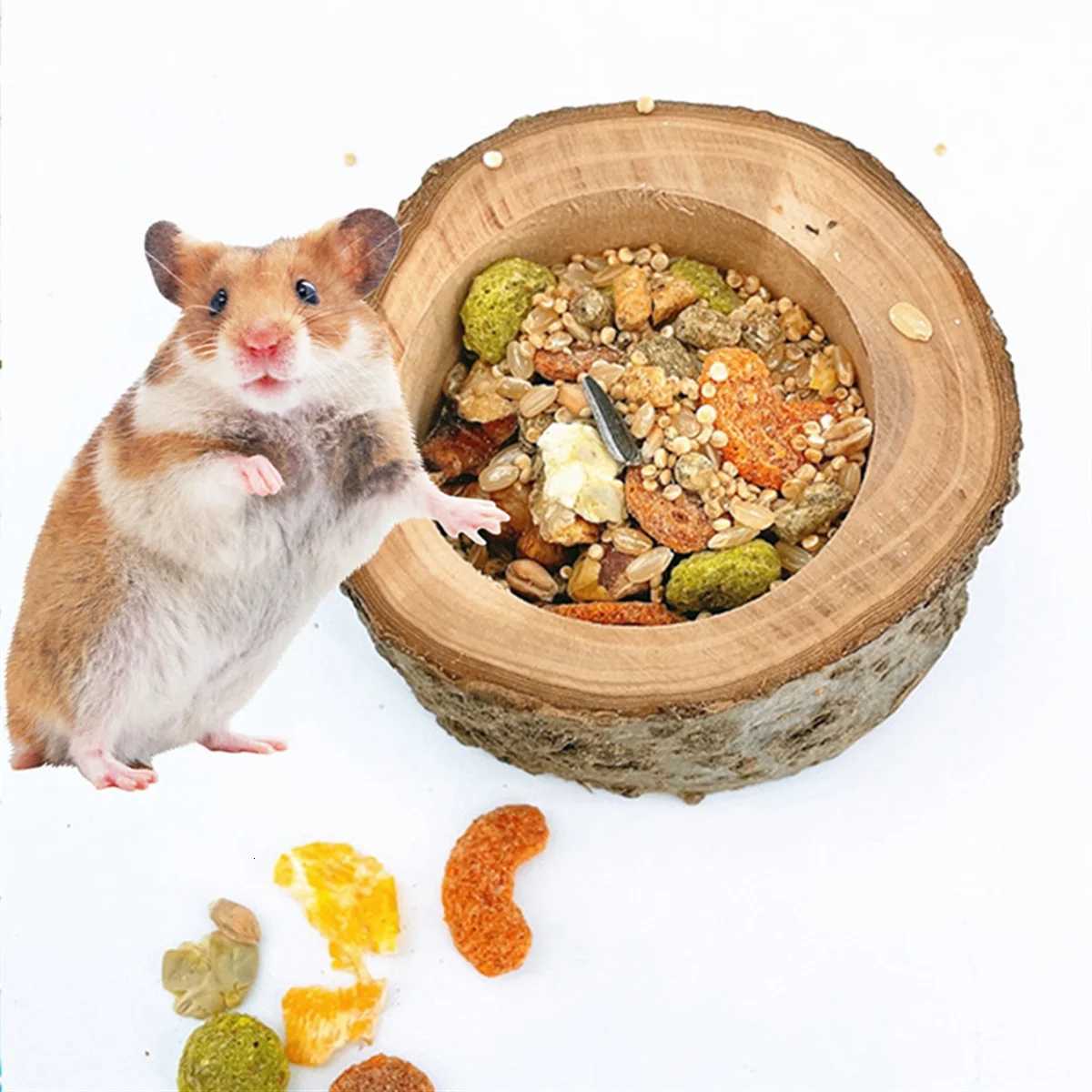 XFDE Pet Hamster Wooden Food Bowl Hamster Squirrel Food Bowl Log Gnawing Toys for Small Animals Food Bowls Y250806