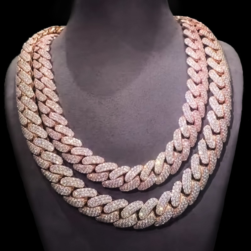 Hip Hop Style Moissanite Cuban Chain 925 Silver Pass Diamond Tester Iced Out 3 Rows 16mm VVS Moissanite Chain