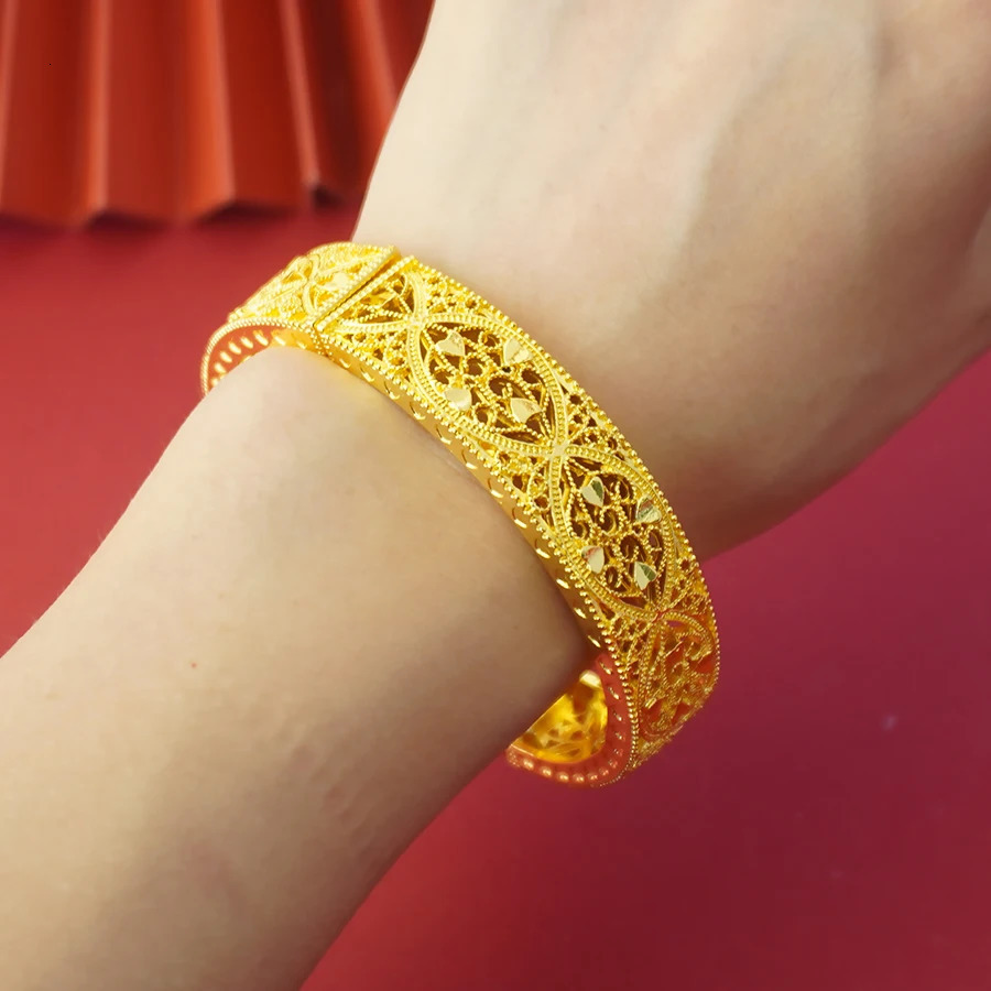 Dubai Gold Color Bangles For Women Gold Plated Indian African Hard Bracelets Charm Wedding Ethiopian Arabic Hand Jewelry 250805