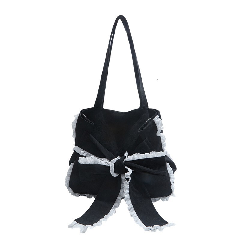 Free shipping designer Trendy Loose Canvas Tote Bag for Women Korean Style Large Capacity Lace Trim Bow Shoulder Bag Underarm Bag