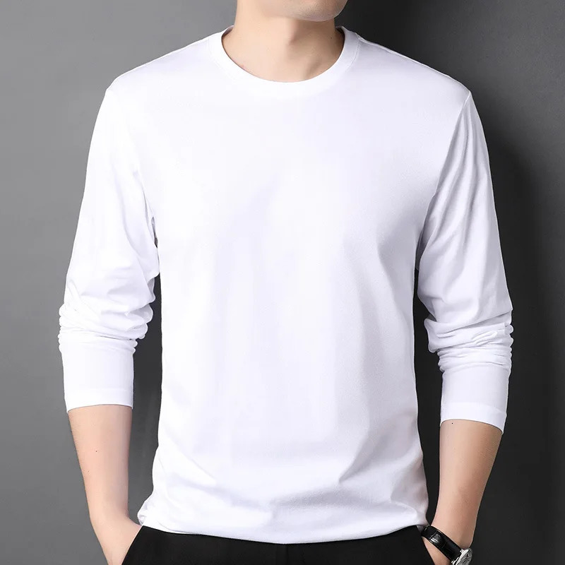 Mens 100% Cotton Soft Long Sleeve Top TeesHarajuku Plain T-Shirts.Loose StylesBlack White 250801