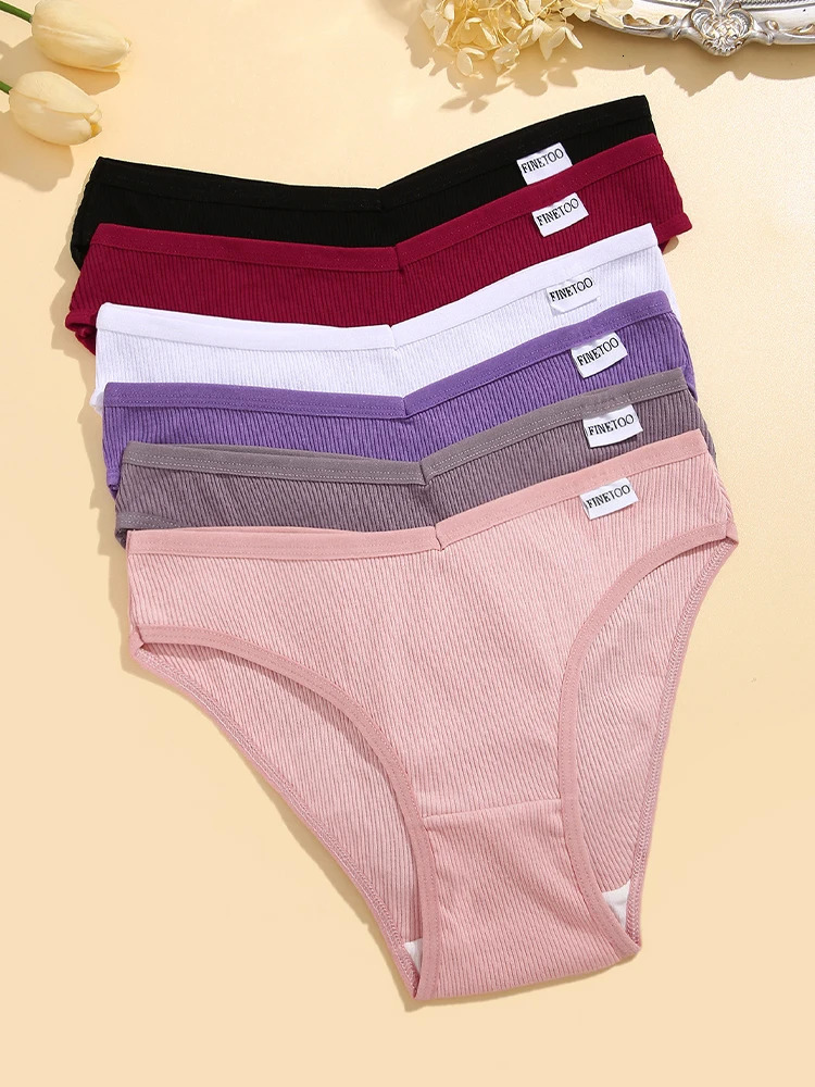 FINETOO 7Pcs Cotton M3XL Striped Underwear Womens Breathable Panties Sexy V Waist Comfortable Briefs Ladies Low Lingerie 250807