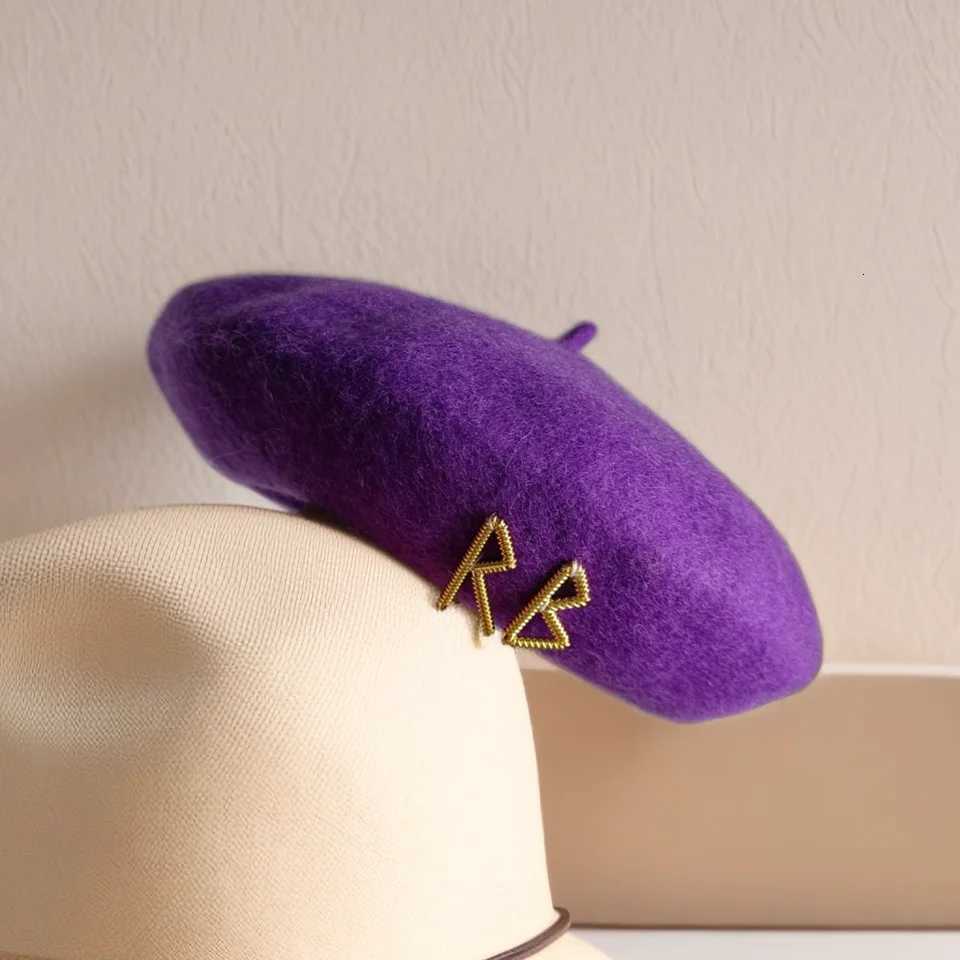 Womens French Beret English Letters Autumn and Winter Wool Hat Can Color Womens Hat XJ250807