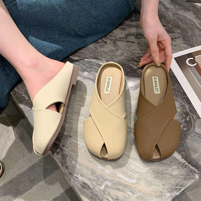2025 designer shoes New Lazy Closed-Toe Half Slippers Summer Outdoor Fashion Non-Slip Flat Sandals for Pregnant Women Peep-Toe Single Shoes