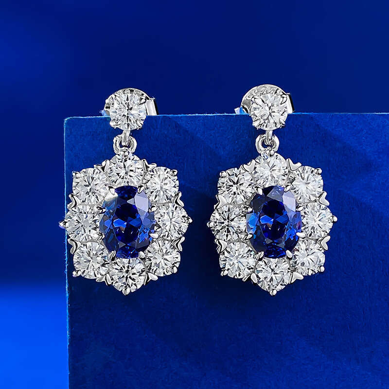 Mujing Jewelry Live New S Sier 6*8 Oval Tanzanite Blue for Women Fashion Colorful Gemstone Earrings