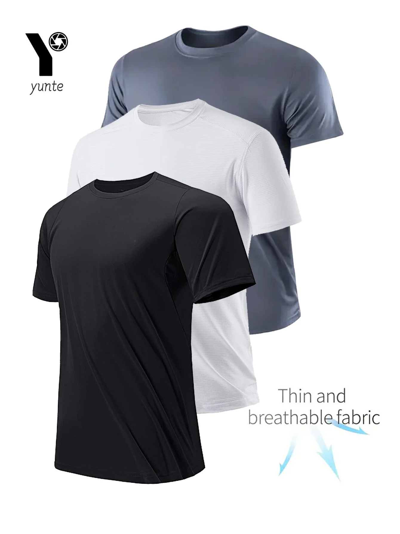 Crew T-Shirt 3-Colors Black White Gray Ultralight Mens Quick Dry Breathable Sweat Shirt for Fitness Gym and Running Light Plaid 250801