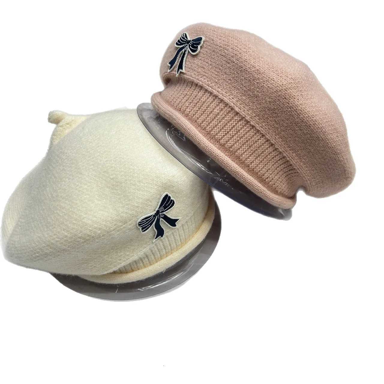 2025 new large-scale curling edge casual versatile bow sticker knitted beret simple and comfortable trendy hat XJ250807