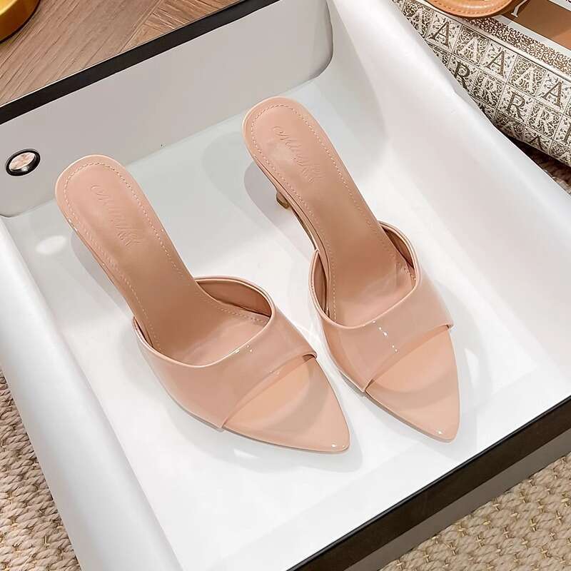 Patent Leather High Heel 2025 Summer New shoes Designer Versatile Stiletto Women Pointed Open Toe Sexy Outdoor Slip-On Sandals