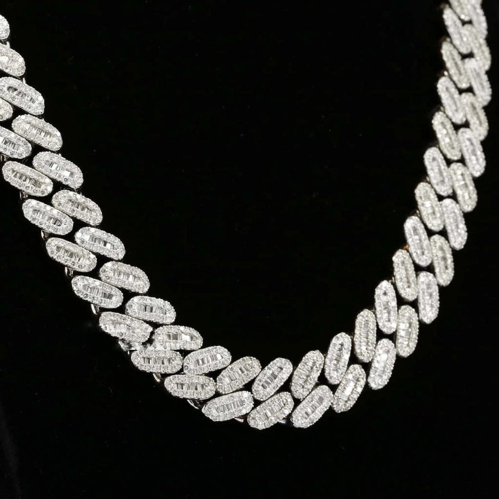 15MM Fully Iced Out Baguette Cut Moissanite Diamond Cuban Link Chain For Men Hip Hop Style VVS Clarity 925 Sterling Sliver