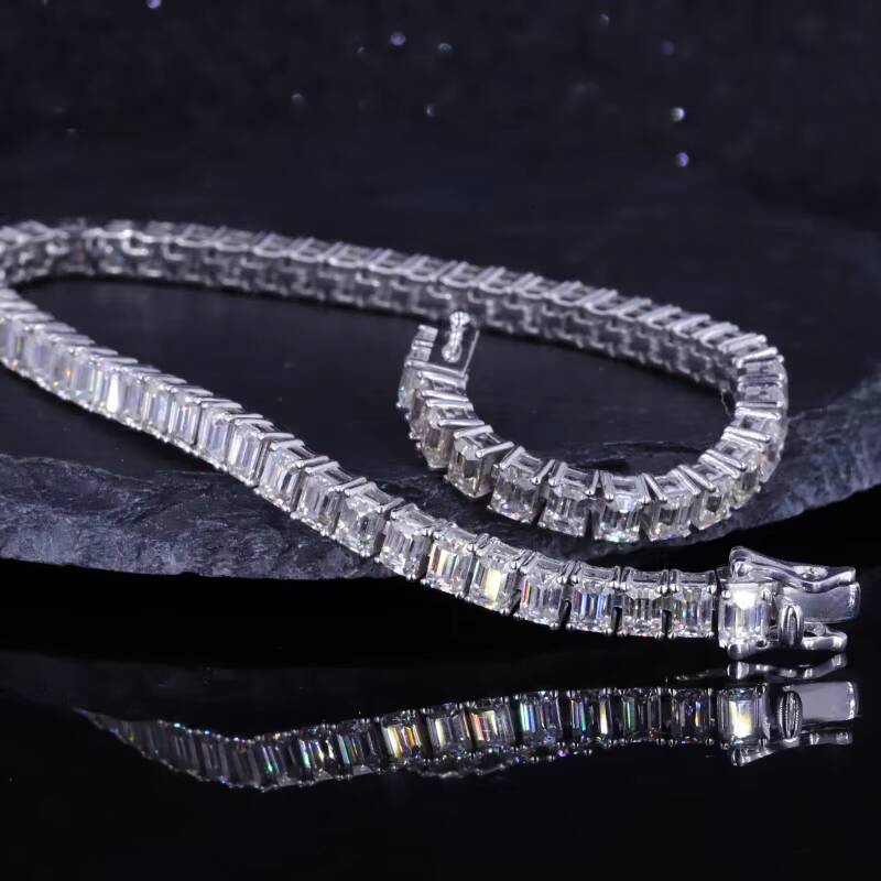 2025 Hot Sale Moissanite Tennis Bracelet Emerald Cut Moissanite Bracelet Jewelry Customize 14K Solid Gold Tennis Bracelet