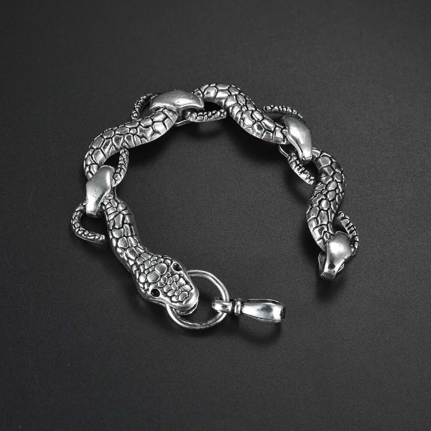 Punk Goth Stainless Steel Cuban Chain Viper Snake Bracelet for Men Fashion Animal Link Bracelet Wholesale Gift W250807