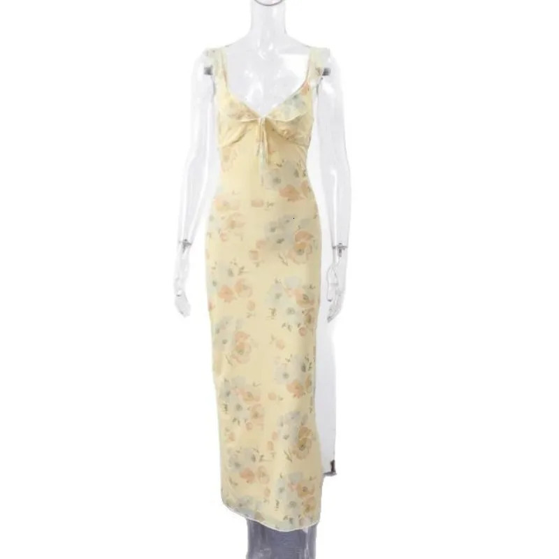 Summer Flower Printed Womens Sexy Lowcut Dress Sleeveless Backless Slim Sling Dresses 2025 Beach Vacation Lady Vestidos 250807