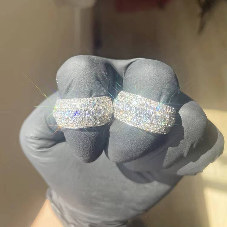 XingGuang Hip Hop Fine Jewelry Iced Out 925 Silver Pass Diamond Tester 5 Rows VVS Moissanite GRA Fashion Rapper Ring for Men