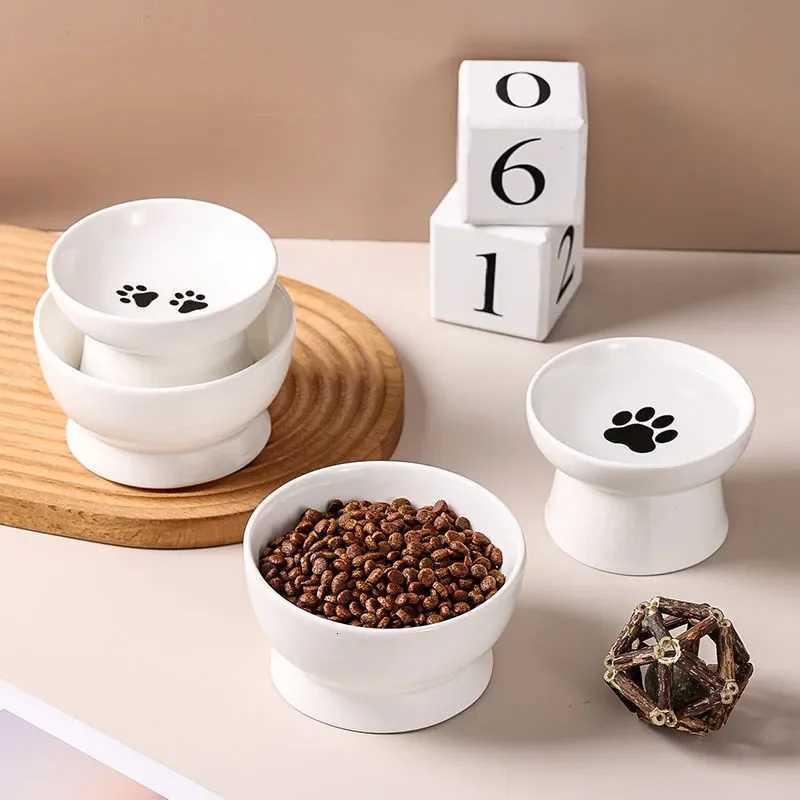 White Ceramic Pet Bowl with Claw Print Pattern Anti Slip Safety Drink Water and Eat Bowl for Dog Cat Pet Supplies Accessories Y250806
