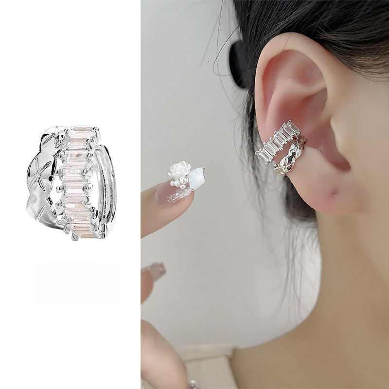 Free Shipping Designer Luxury Jewelry Internet Celebrity Same Style Women's Earrings Diamond Double Layered Zircon Non Perforated Earclip Fashion