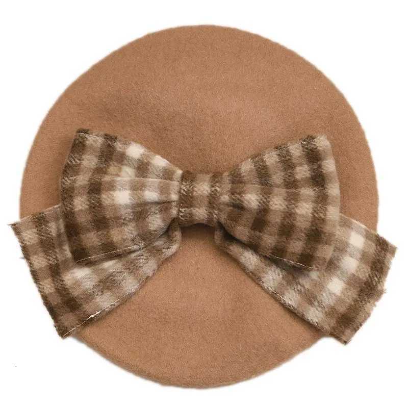 2020 Winter Cute Beret Women New British Fashion Retro Big Bow Plaid Painter Hat Girl Female Beanies Wholesale XJ250807