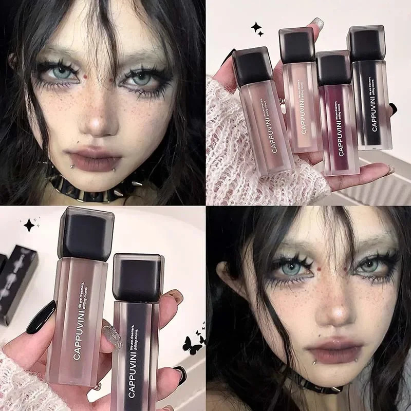 Obsidian Black Matte Lip Glaze Nude Base Deep Lip Primer Waterproof Dark Retro Rose Brown Lipstick Pigment Gothic Style Makeup 250801