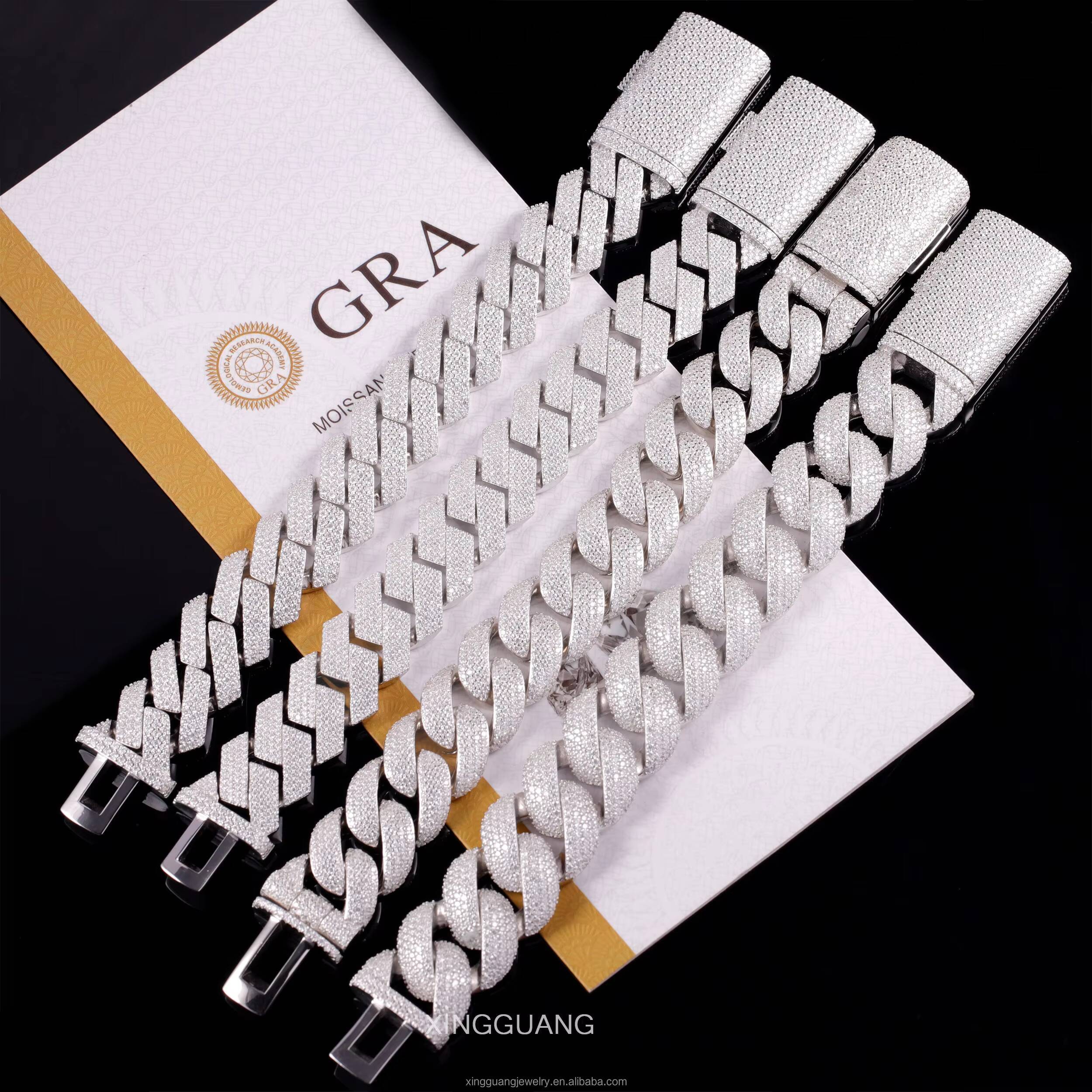 Wholesale Price S925 Silver GRA D/VVS Moissanite Bracelets 20mm 22mm Moissanite Cuban Chains Bracelets Fine Jewelry Bracelets